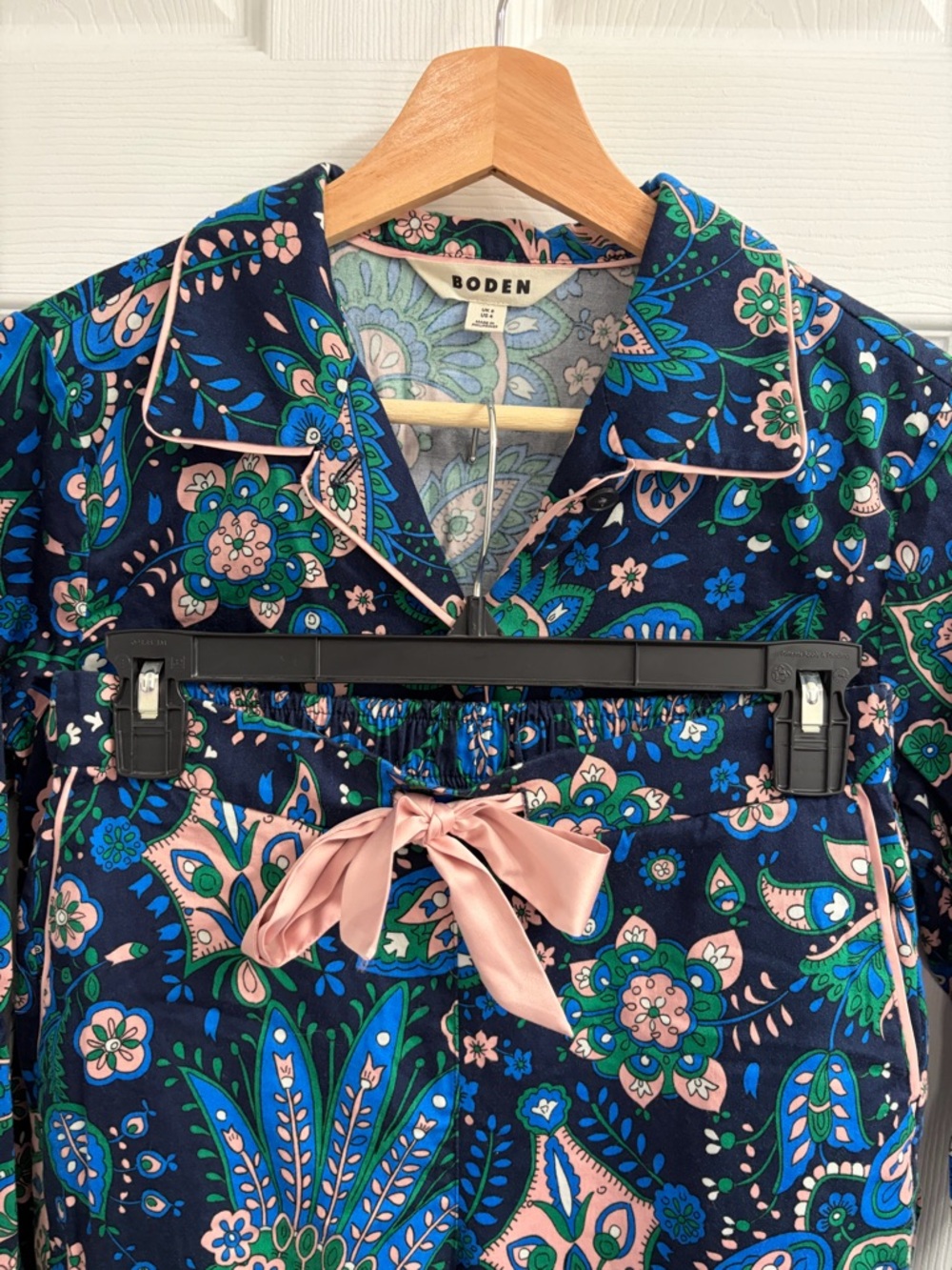 Boden Navy Floral Paisley Pajama Set with Pink Trim - Picture 4 of 6